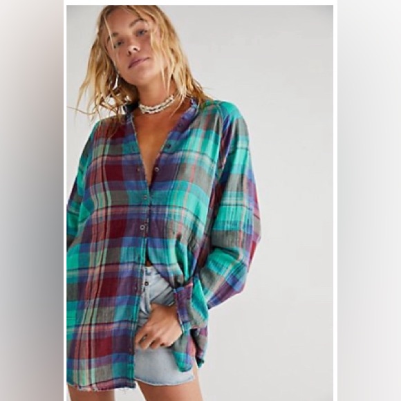 Free People Summer Daydream Spring Plaid Top